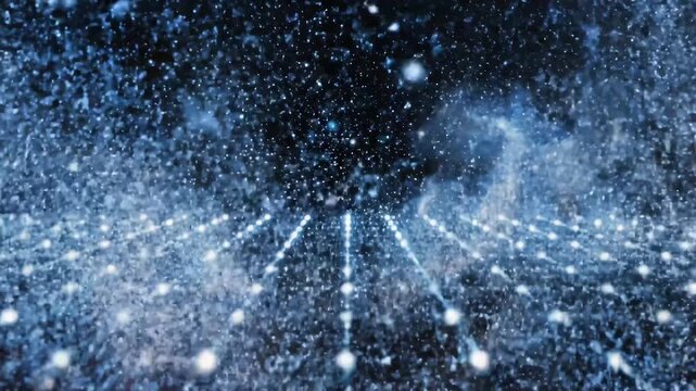 Abstract particle grid dissolving into light dust, futuristic transition effect animation background