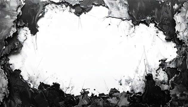 Abstract Black and White Frame Border with Cracked Texture - Grunge and Organic