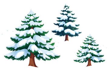 Obraz premium Snow Covered Pine Trees Winter Forest Collection Vector Illustration