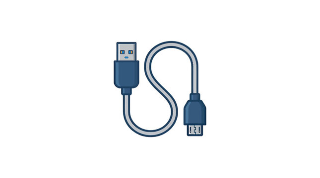 Vector illustration of a blue USB to micro USB cable on white background