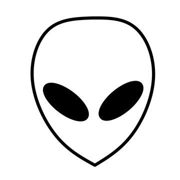 Alien face icon with large black eyes and minimalist outline