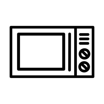 Kitchen microwave oven line icon with dials and window