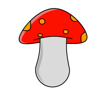 Red amanita mushroom with orange spots and white stem