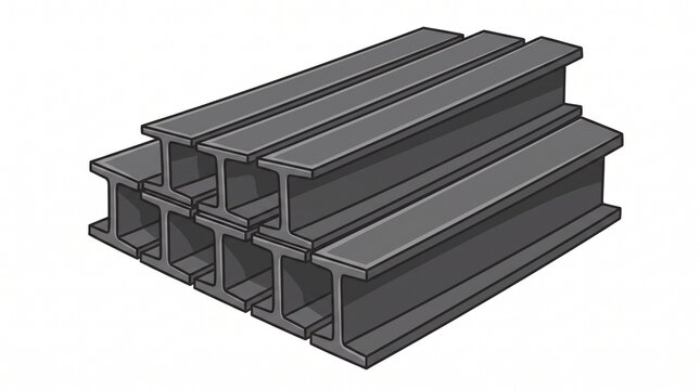 Isometric illustration of a stack of heavy industrial steel I-beams