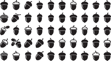Black and white acorn icons set with variations © SULTAN MIAH