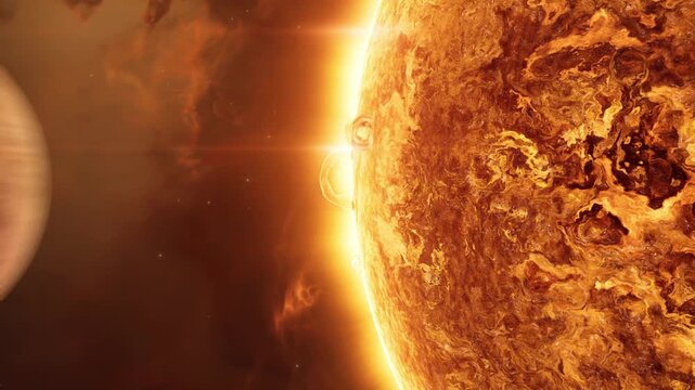 Cosmic cataclysm and solar planet explosions capturing a majestic radiant dance in dark space in 4K Ultra HD footage.
