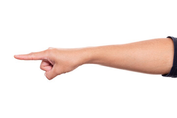 Fototapeta premium Human hand with index finger pointing forward isolated on a white background