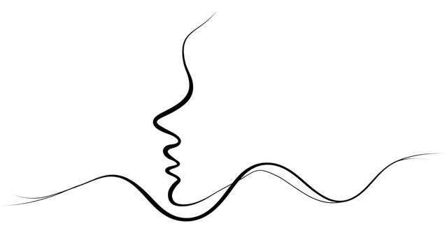 Minimalist line art profile silhouette white background.