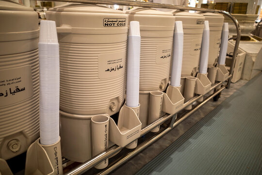 Zam-zam drinking water drum for Hajj and Umrah pilgrims inside the Nabawi Mosque, in Medina, Saudi Arabia on June 30, 2024.