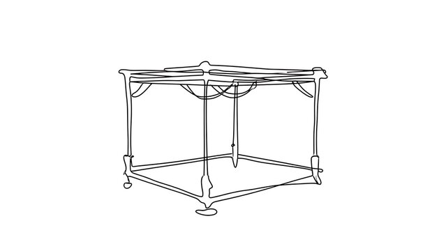 Wireframe canopy bed frame white background.