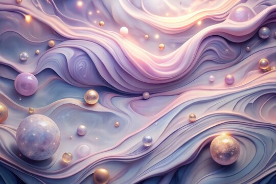 Abstract Pastel Swirls with Glimmering Spheres A Dreamlike Composition of Fluid Forms and Luminous Orb Elements