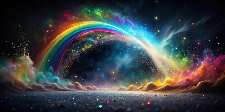 A Magical Rainbow Arcing Across a Glittering Celestial Landscape, Sprinkling Stardust and Colorful Dreams Upon a Mystical Horizon