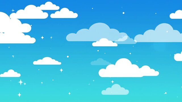 A bright blue sky filled with fluffy white clouds and stars