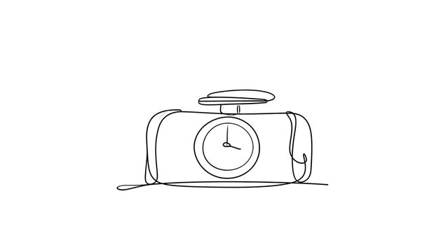Minimalist line art clock on white background.