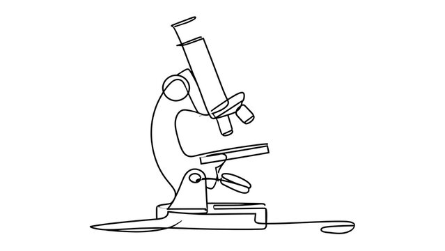 Simple line art microscope illustration white background.