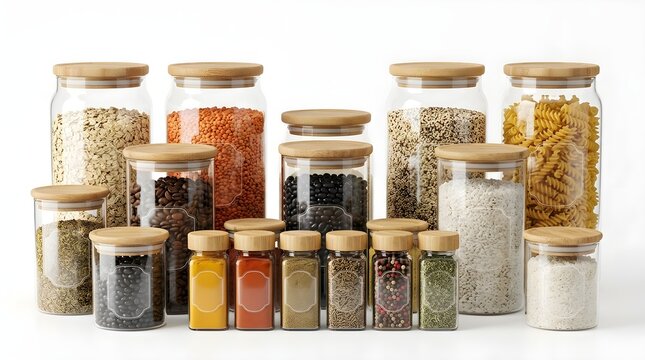 Pantry label stickers on glass jars for kitchen organization