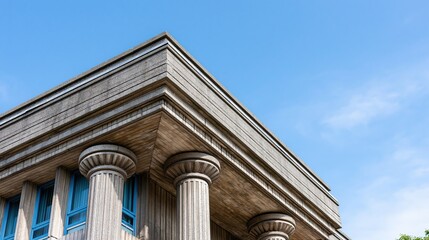 Obraz premium Classic Architectural Columns and Building Facade Against a Clear Blue Sky