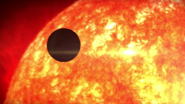 Mercury transit planet orbiting pass by the hot sun surface in deep space in 4K Ultra HD footage.
