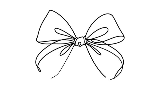 Elegant hand drawn bow ribbon white background.