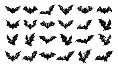 Fototapeta premium Collection of black silhouette bat graphics for halloween and gothic designs