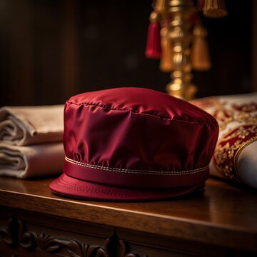 Deep Crimson Solideo Resting on Hand Carved Mahogany Altar