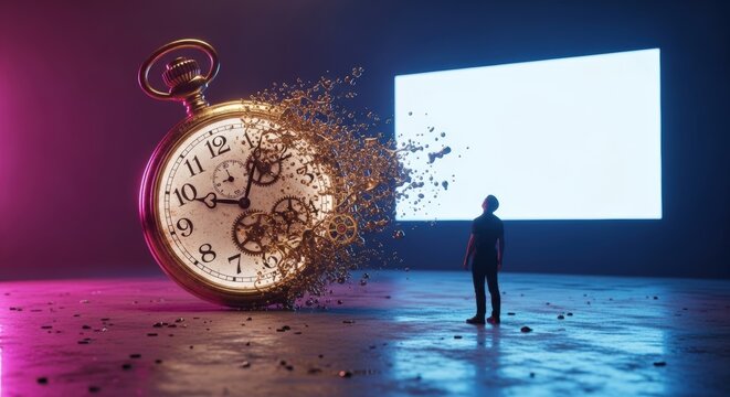 Man watching exploding pocket watch time.