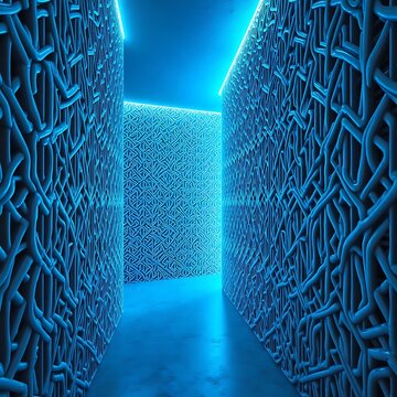 uturistic Ajaraca Wall With Holographic Carbon Fiber Interlaced Geometric Knots