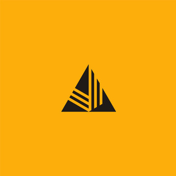  J letter initial logo inside black triangle. AJ or JA monogram logo with triple lines accent.