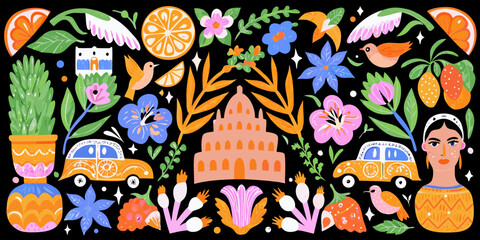 Sicilian inspired floral and architectural vector illustration with vibrant colors © Milton