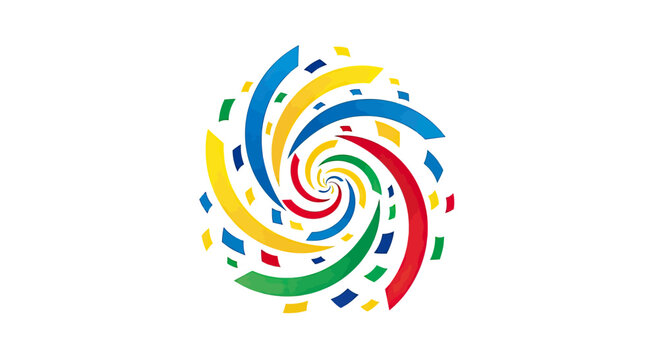 Multi-colored rotating spiral logo design.