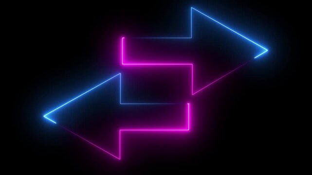 Glowing neon Abstract double arrow icon with left and right side animation background video.