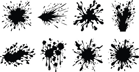 Fototapeta premium Ink Splatter Silhouette Collection Featuring Paint Splash and Grunge Vector Elements