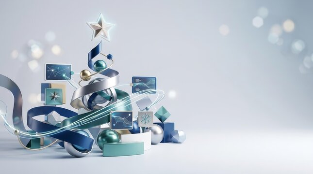 Minimalist Christmas Tree Decor with Gifts in Modern Office Setting