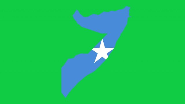 Somalia map pop animation with flag colors and green background