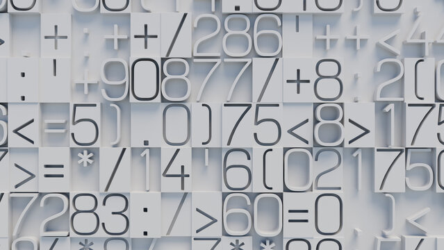 Close-Up of Intricate Interlocking Geometric Shapes in Varying Shades of Gray and White, Textured 3D Surface on Light Gray Background, Ideal for Information Technology and Modern Design Applications