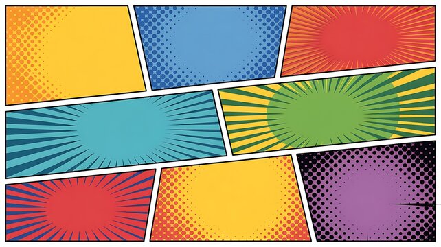 Colorful comic book page template with panels