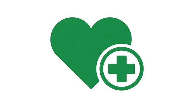 Green heart icon with medical plus symbol