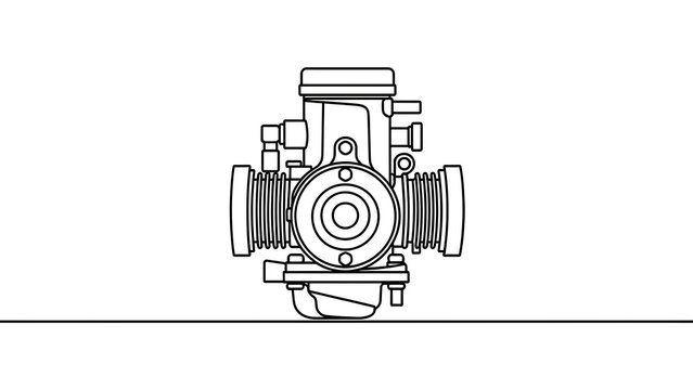 Carburetor technical drawing white background.