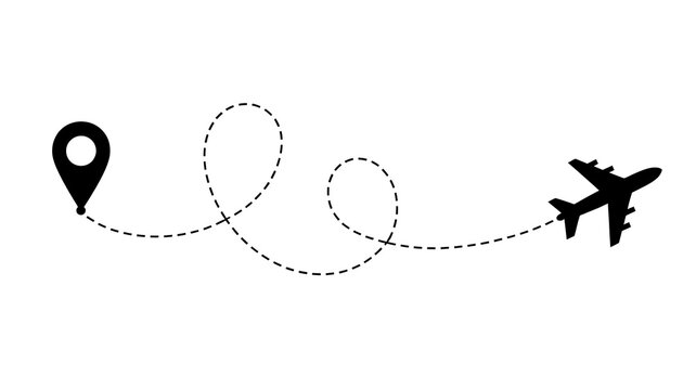 Airplane icon with travel route path