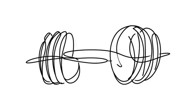Abstract barbell sketch on white background.