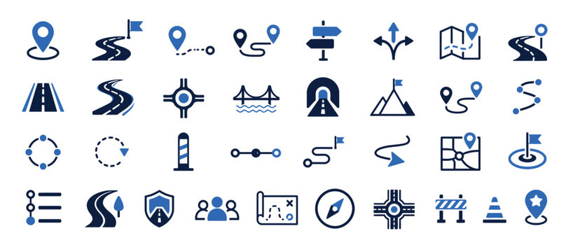 Flat Design Navigation and Travel Icons Collection.