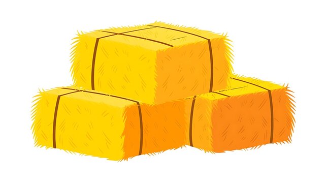 Three yellow straw hay bales on a farm