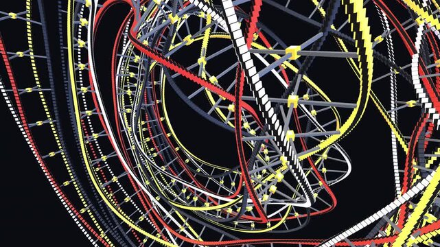 complex geometric sphere of intertwining ribbons slowly rotates in a seamless loop, providing a modern ambient background for corporate presentations.