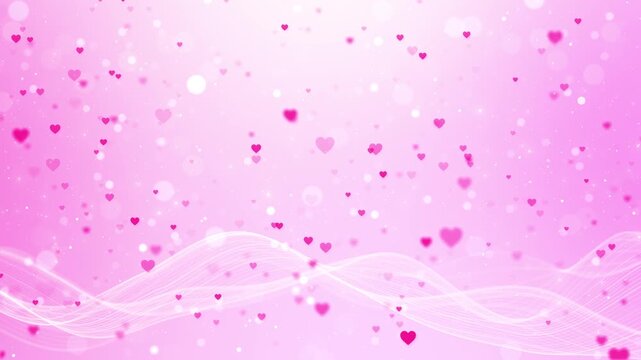 Pink hearts romantic background soft bokeh glow, love shapes, and elegant wave lines pastel space. Valentine videos, wedding intros, anniversary greetings, love messages, feminine promos, sweet motion