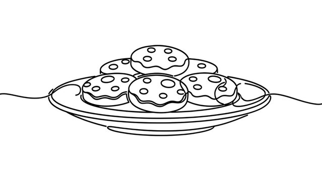 Stack of chocolate chip cookies on plate white background.