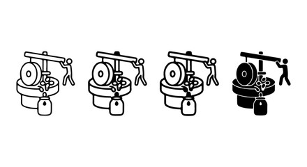 Traditional Stone Grinding Mill, Manual Food Processor, Ancient Grain Mill Vector Icons Set © Fariya02