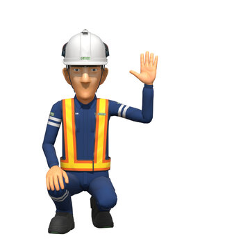 Isolate industrial worker raise 5 finger hand sign on transparent background.