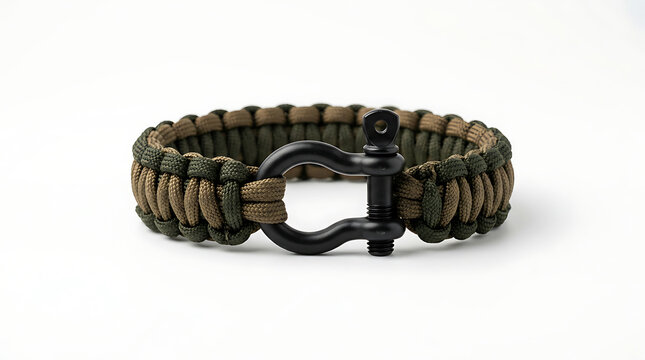 Tactical survival paracord bracelet mockup on isolated white background