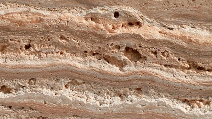 Naklejka premium Close-up of a rock surface. the rock appears to be a light beige color with a rough texture. the surface has multiple layers, with some areas appearing darker and others lighter.