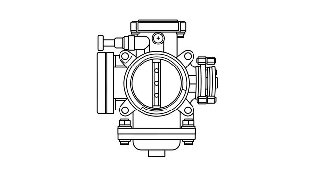Carburetor technical drawing white background.